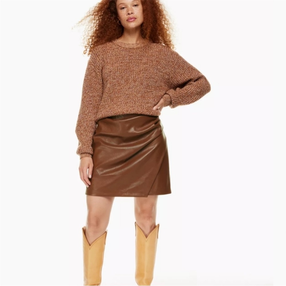 Aritzia Wilfred Angie High Waisted Faux Leather Mini Skirt Cognac Brown 8 - Picture 2 of 7
